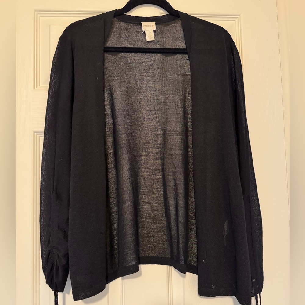Women’s Black Open-Front Cardigan, Chicos Size 3